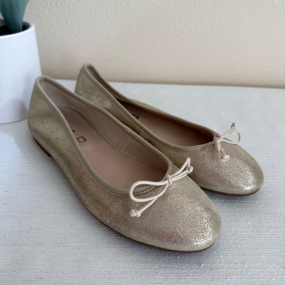 New Elia.B Gold Foil Leather Bow Ballet Flats Women’s EU38 US7